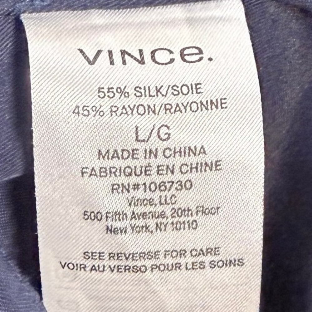 Vince Womens Silk Blend Utility Blouse L Navy Blue Short Sleeve Minimalist Shirt - Picture 8 of 8